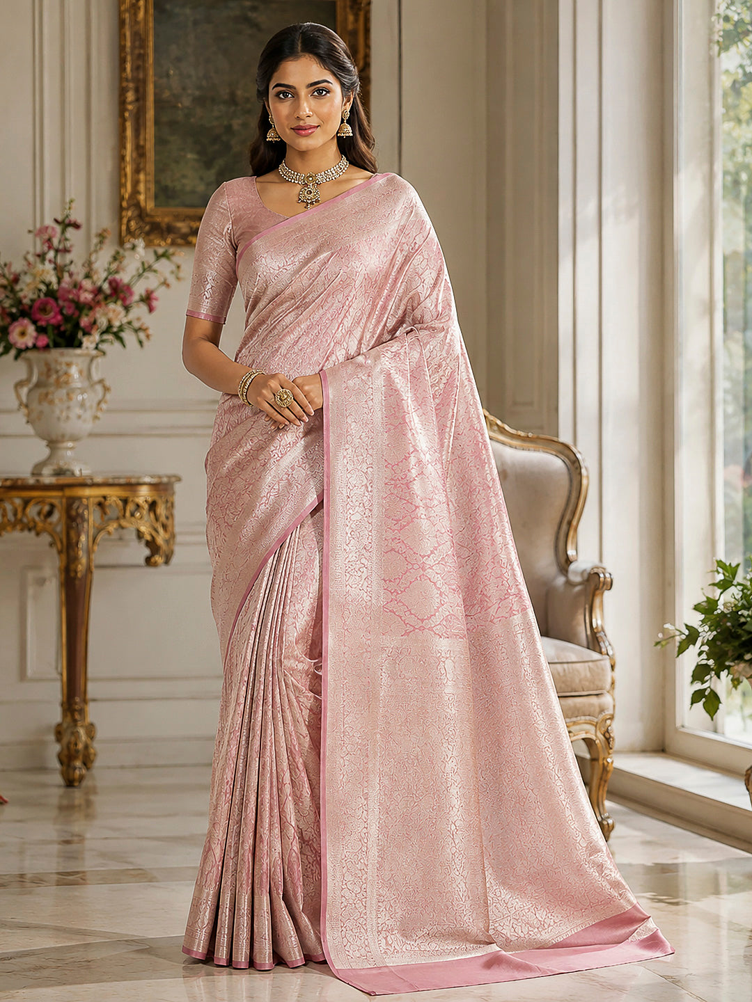 Pink Tussar Woven Saree