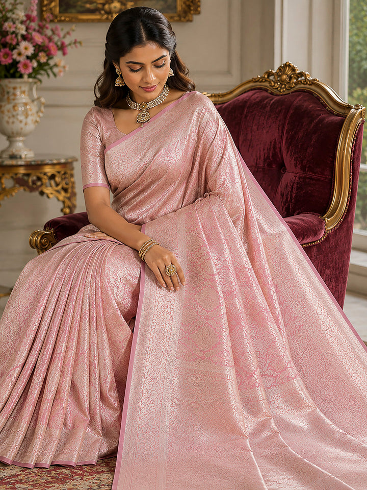 Pink Tussar Woven Saree