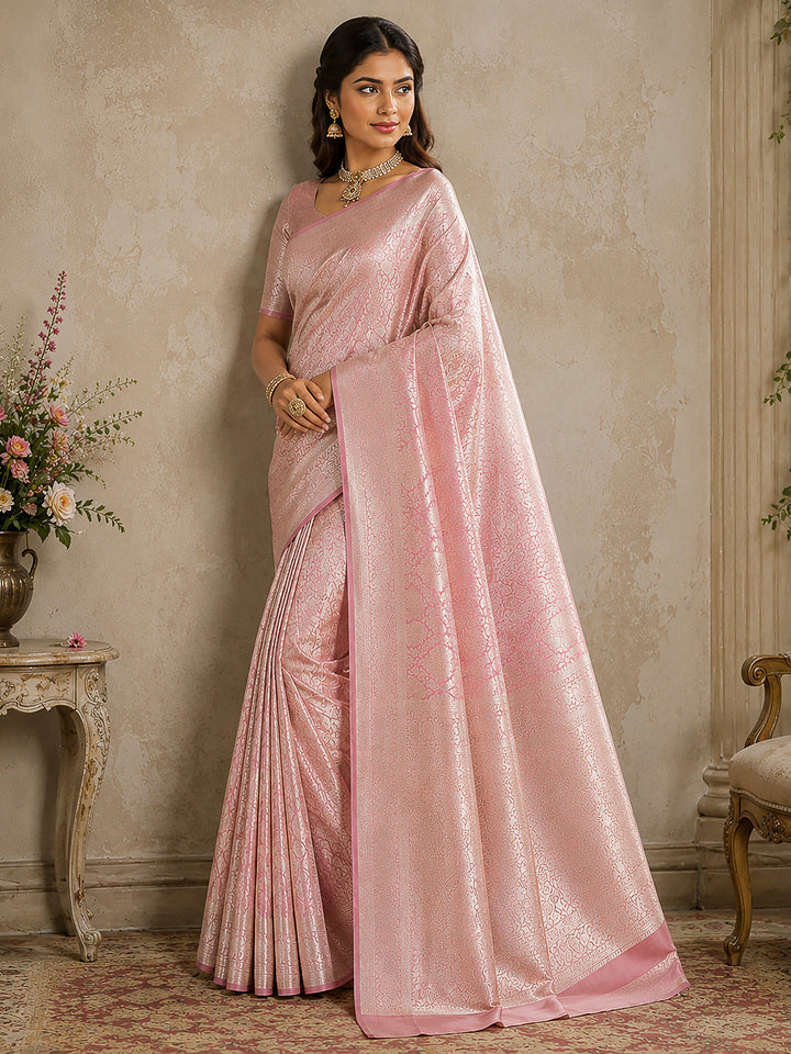 Pink Tussar Woven Saree