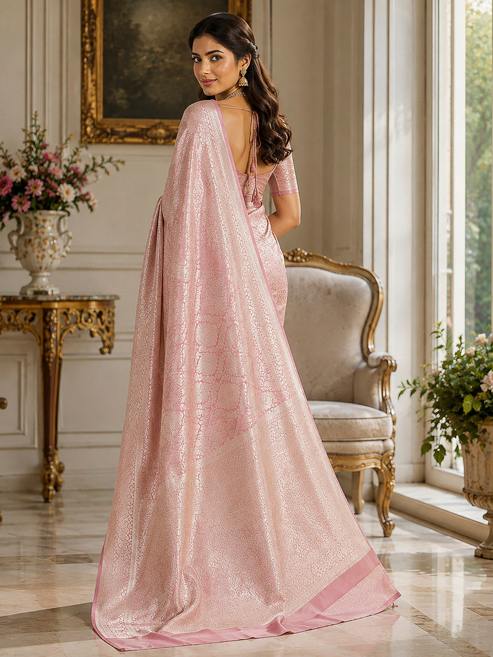 Pink Tussar Woven Saree