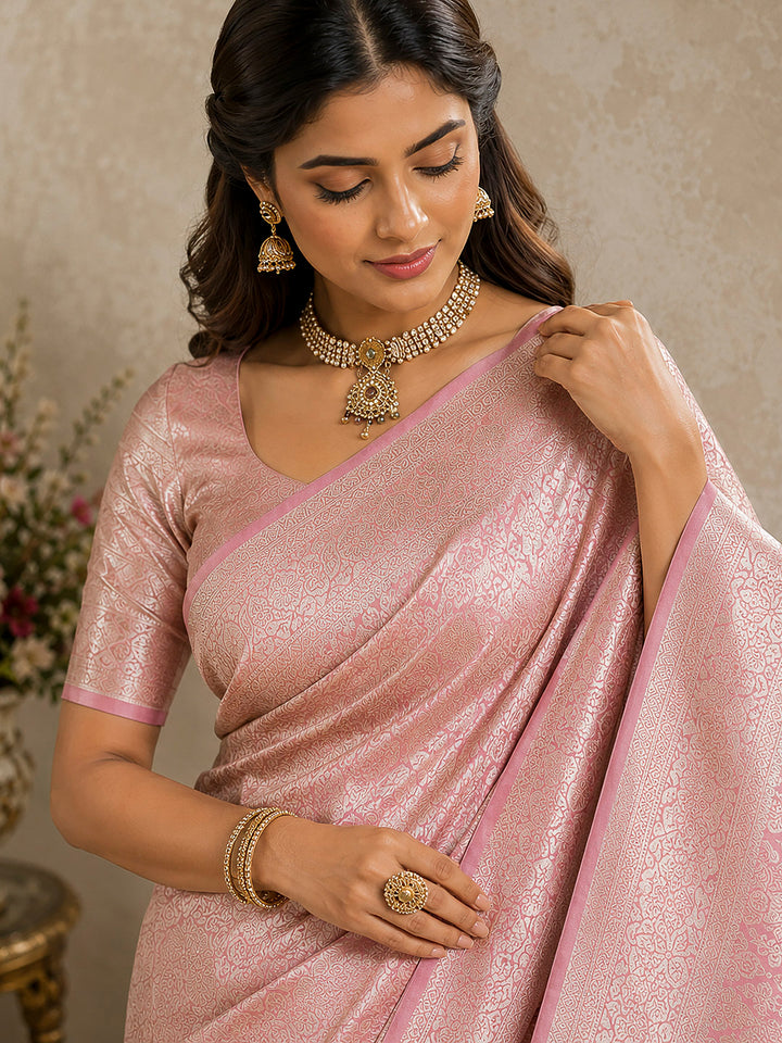 Pink Tussar Woven Saree