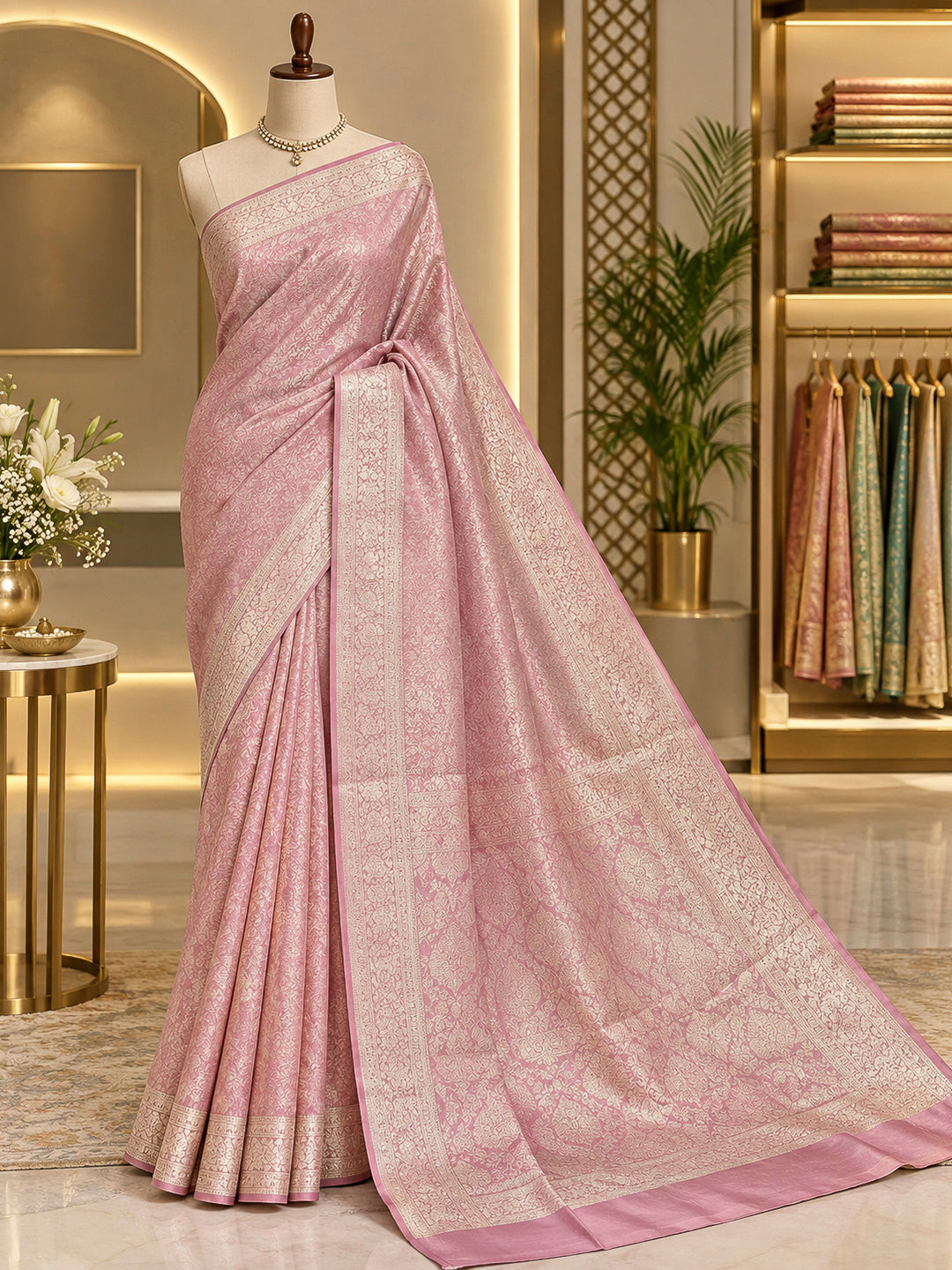 Pink Tussar Woven Saree