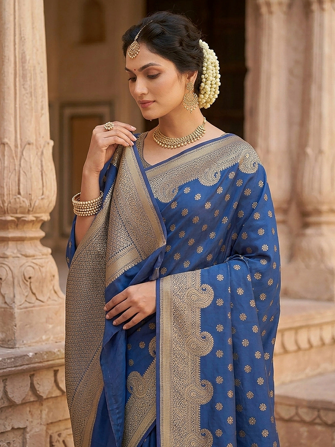 Navy-Blue Art Silk Woven Saree
