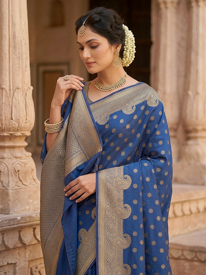 Navy-Blue Art Silk Woven Saree