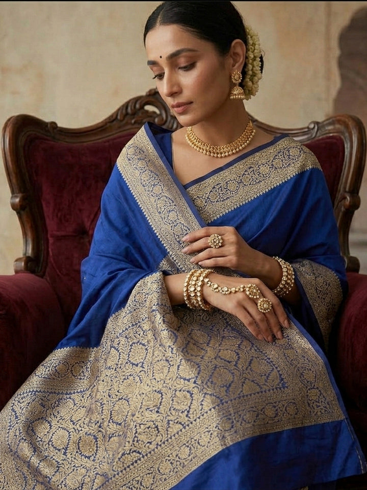 Navy-Blue Art Silk Woven Saree