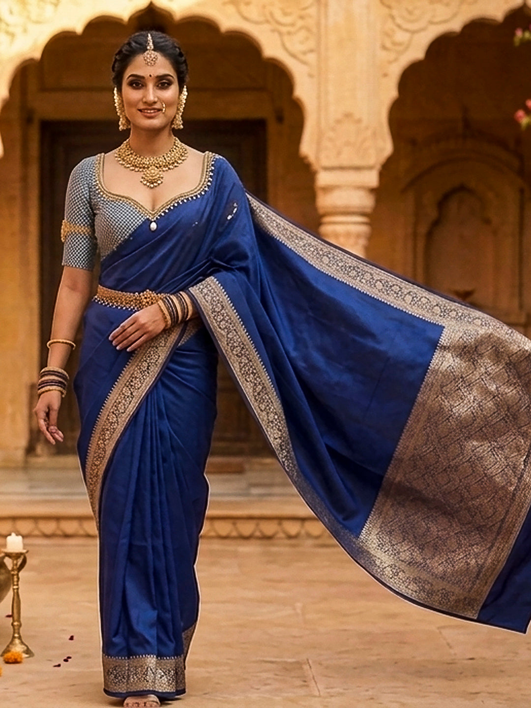 Navy-Blue Art Silk Woven Saree