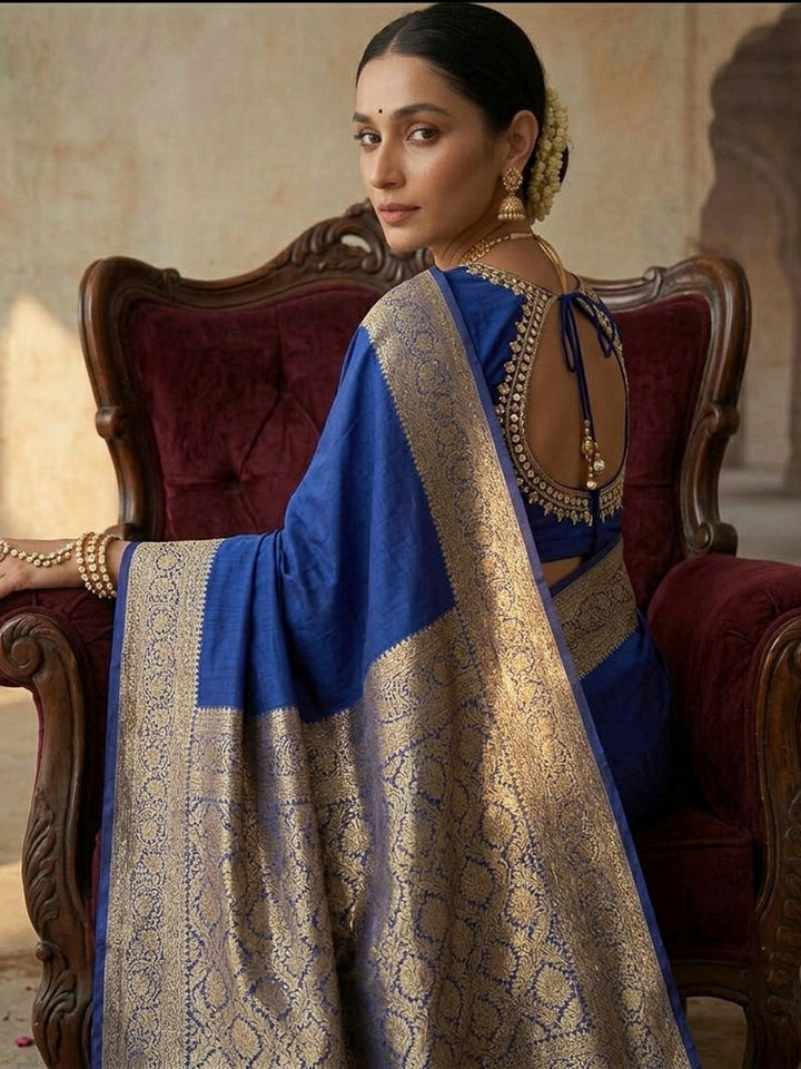 Navy-Blue Art Silk Woven Saree