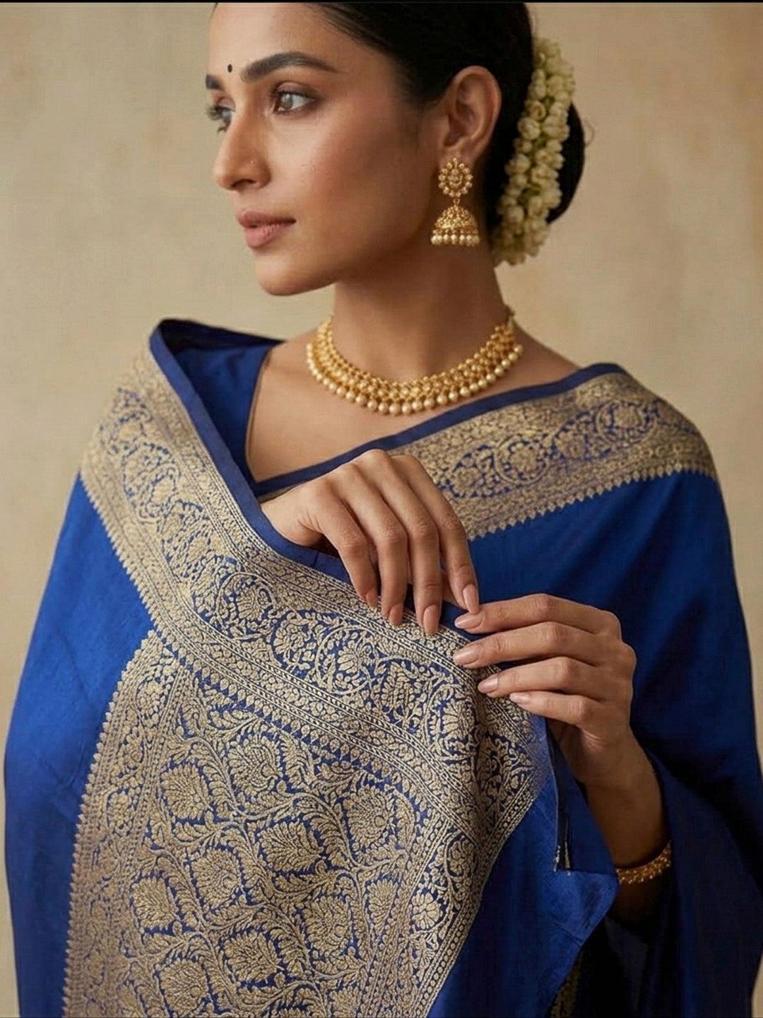 Navy-Blue Art Silk Woven Saree