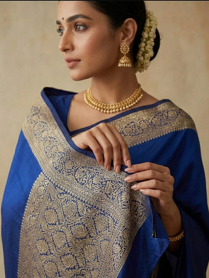 Navy-Blue Art Silk Woven Saree