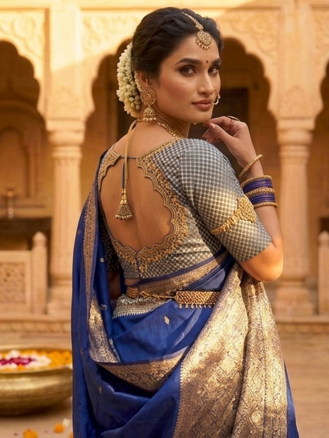 Navy-Blue Art Silk Woven Saree