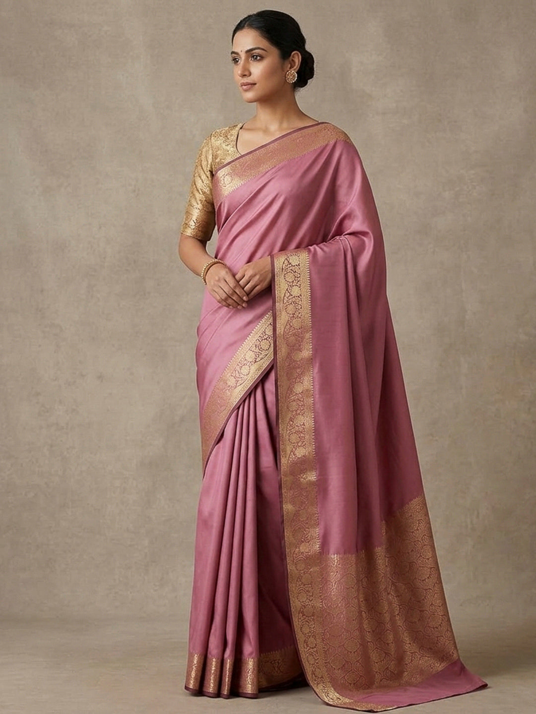 Onion-Pink Art Silk Woven Saree