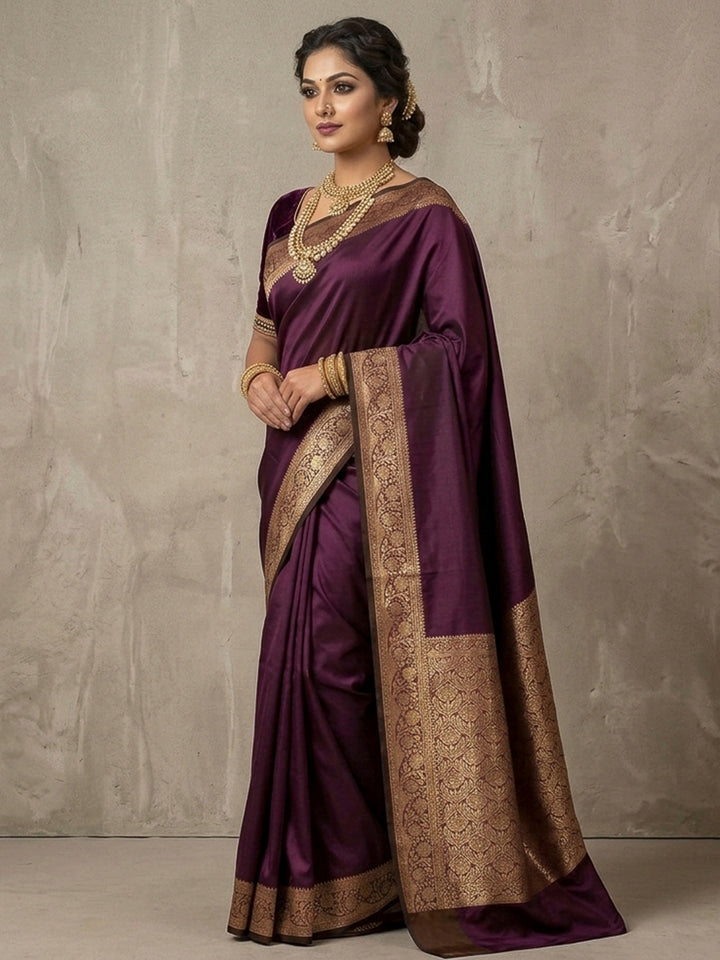 Brown Art Silk Woven Saree