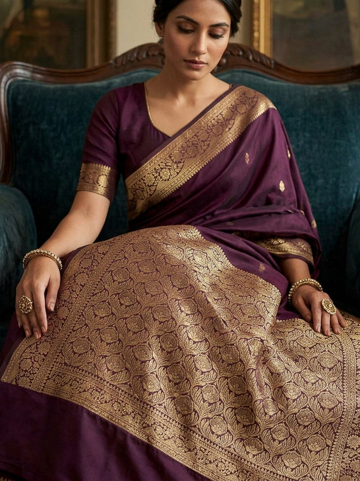Brown Art Silk Woven Saree