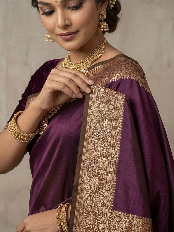 Brown Art Silk Woven Saree