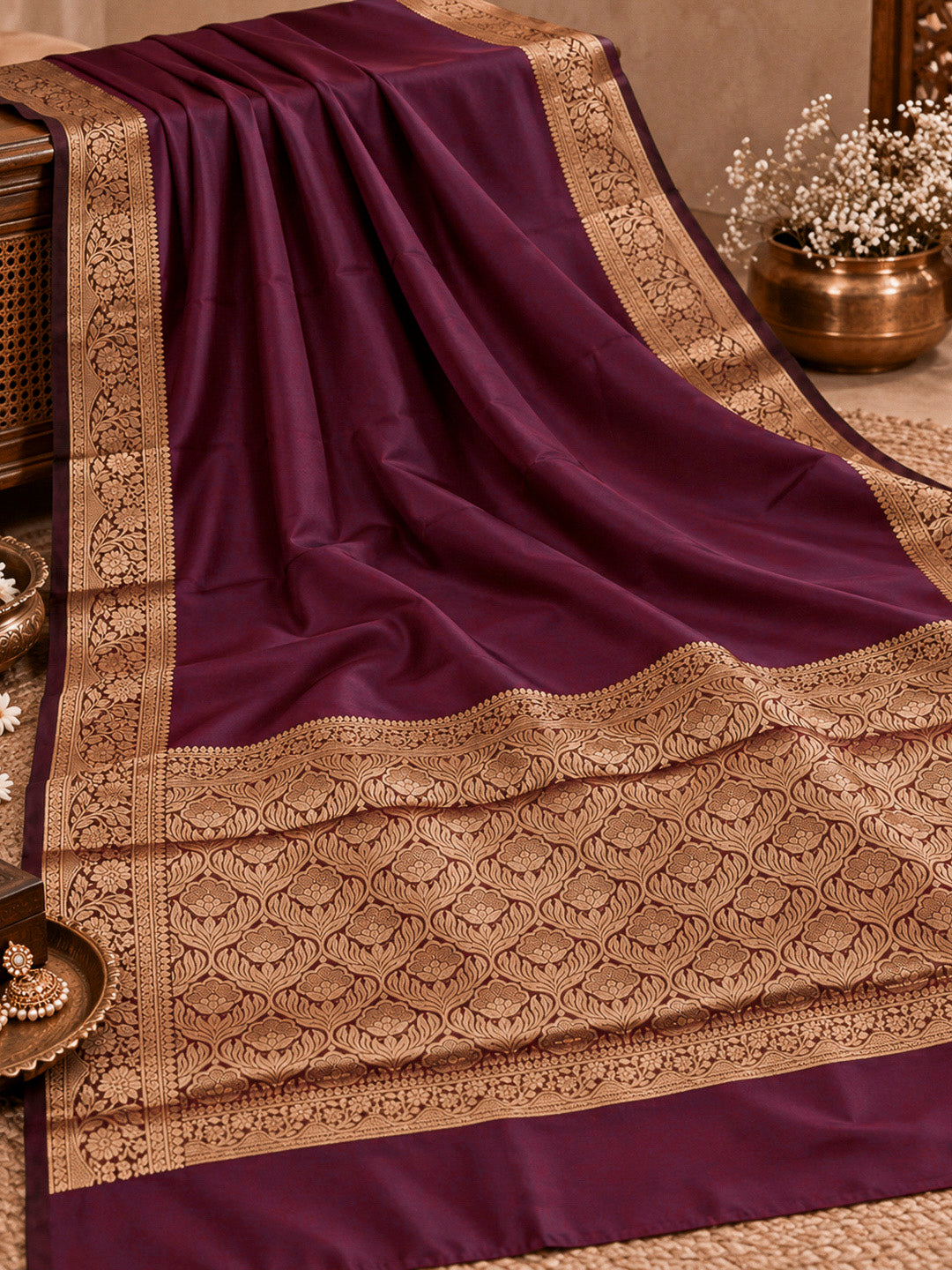 Brown Art Silk Woven Saree