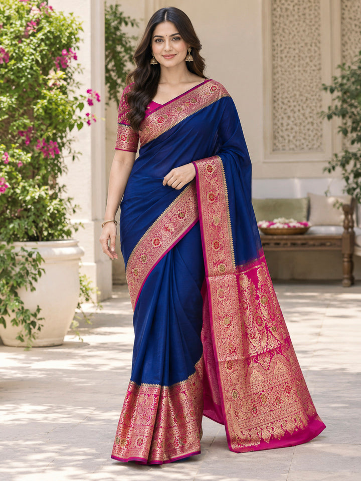Navy-Blue Art Silk Woven Saree