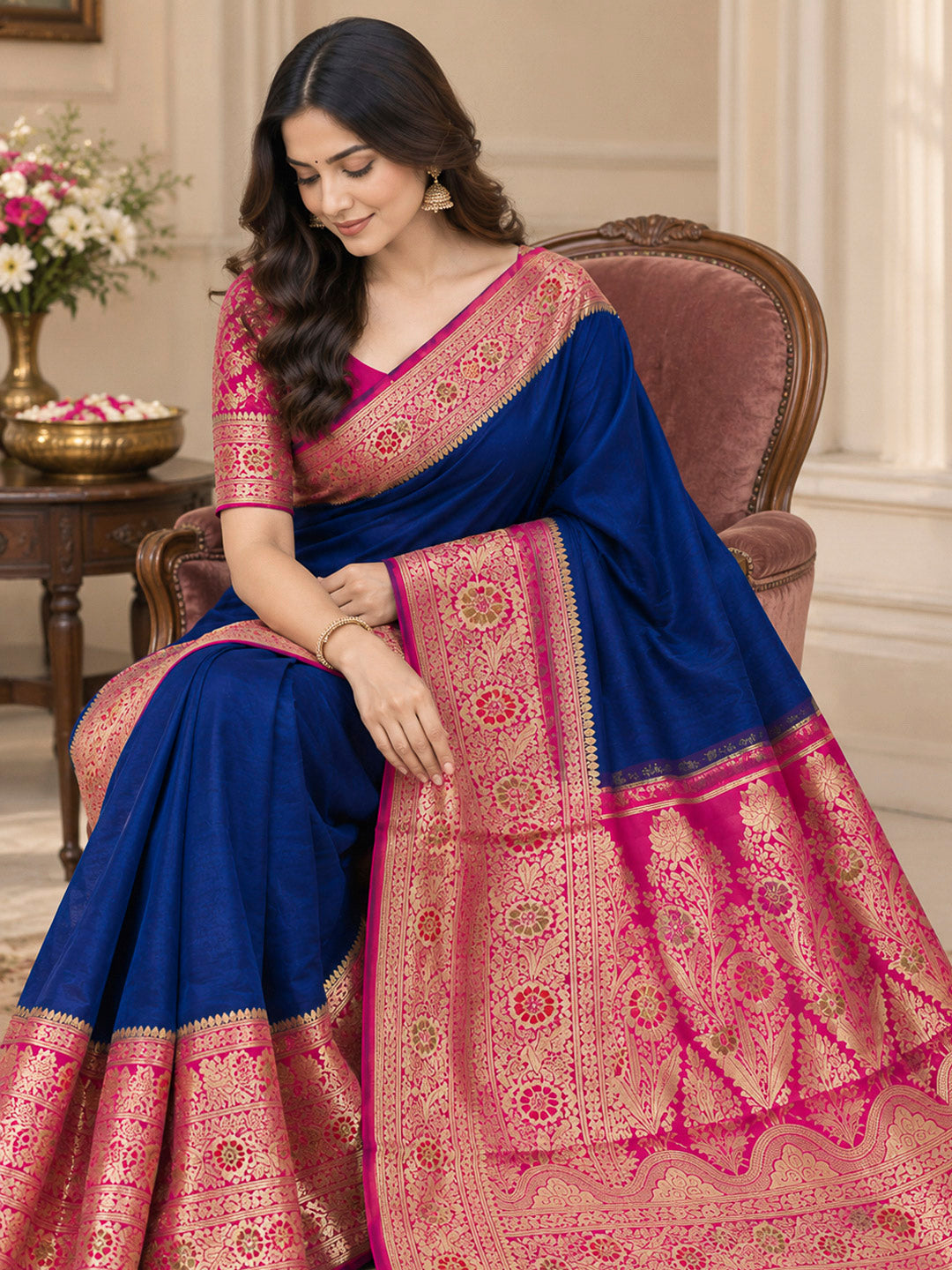 Navy-Blue Art Silk Woven Saree