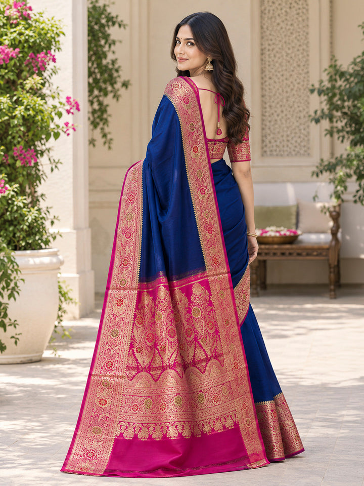 Navy-Blue Art Silk Woven Saree