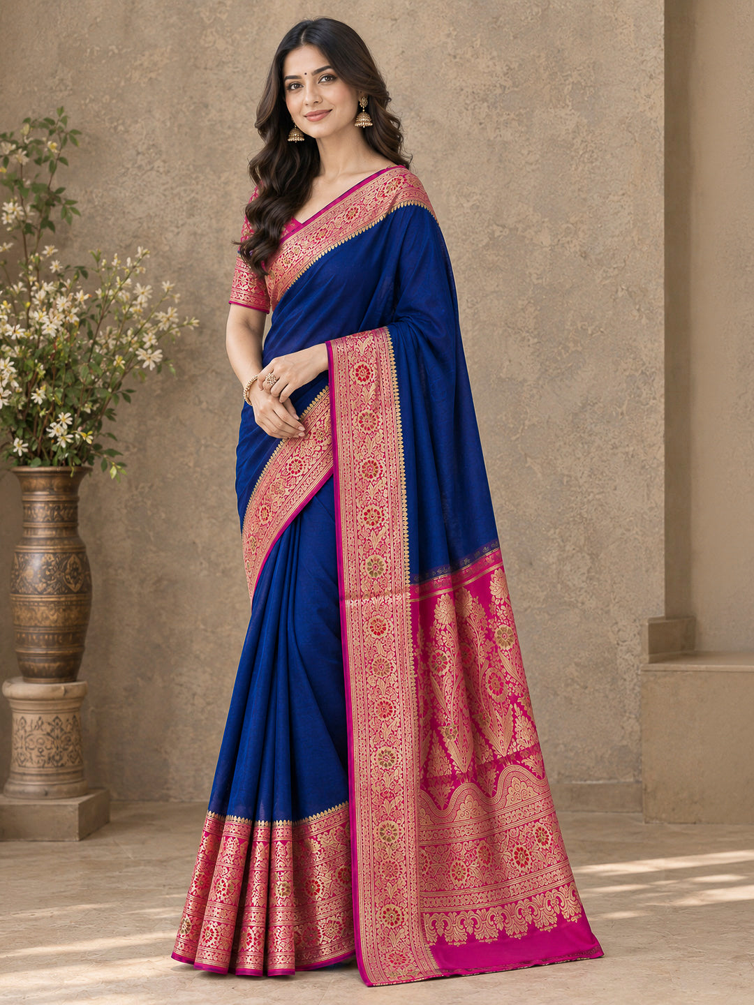 Navy-Blue Art Silk Woven Saree