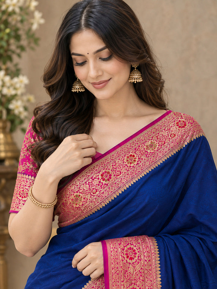 Navy-Blue Art Silk Woven Saree