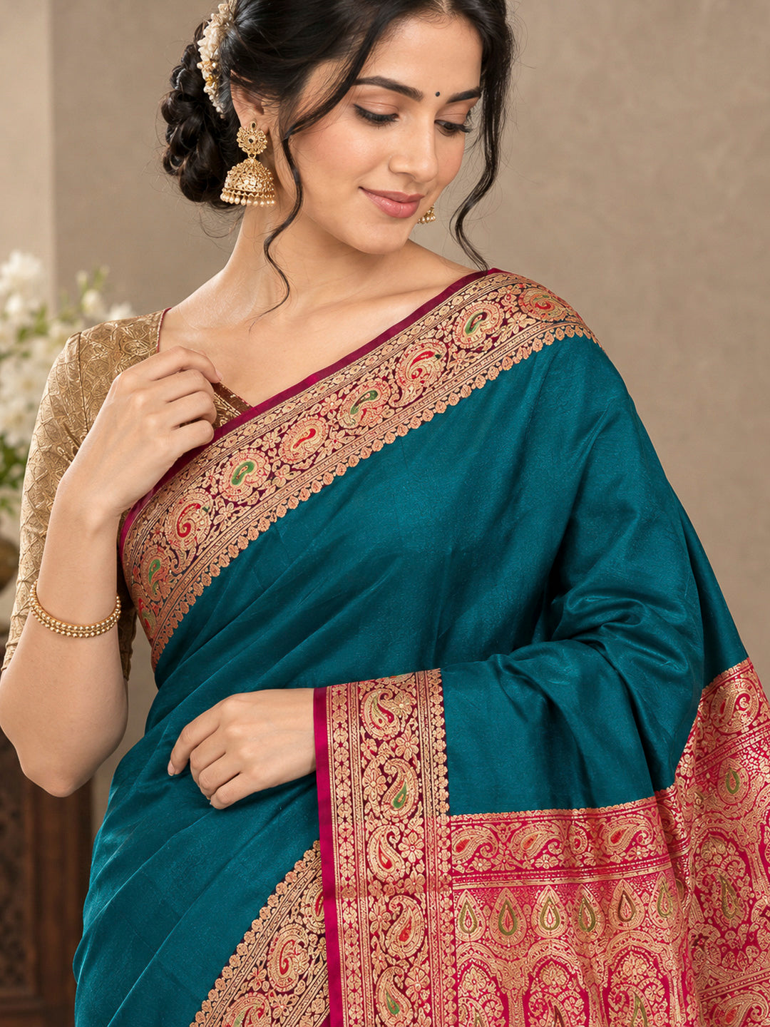 Green Art Silk Woven Saree