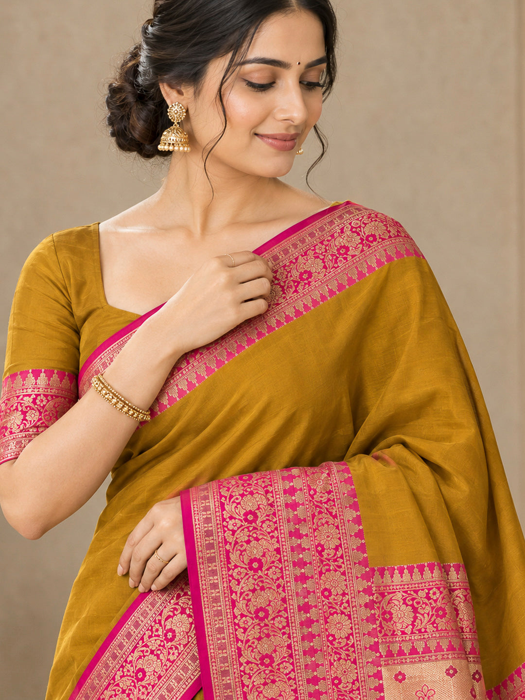 Mustard Art Silk Woven Saree