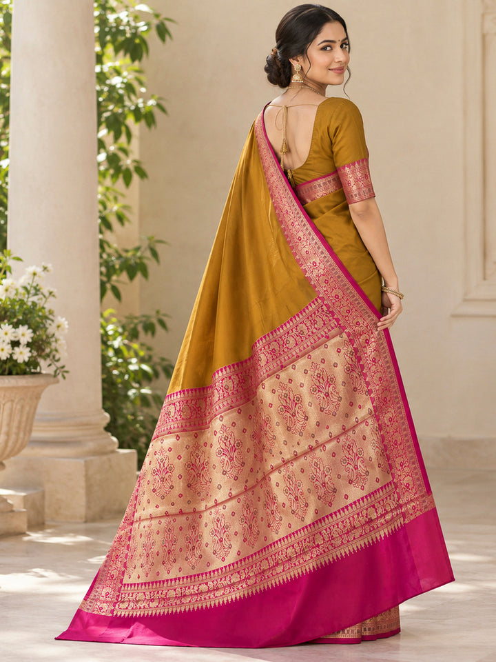 Mustard Art Silk Woven Saree