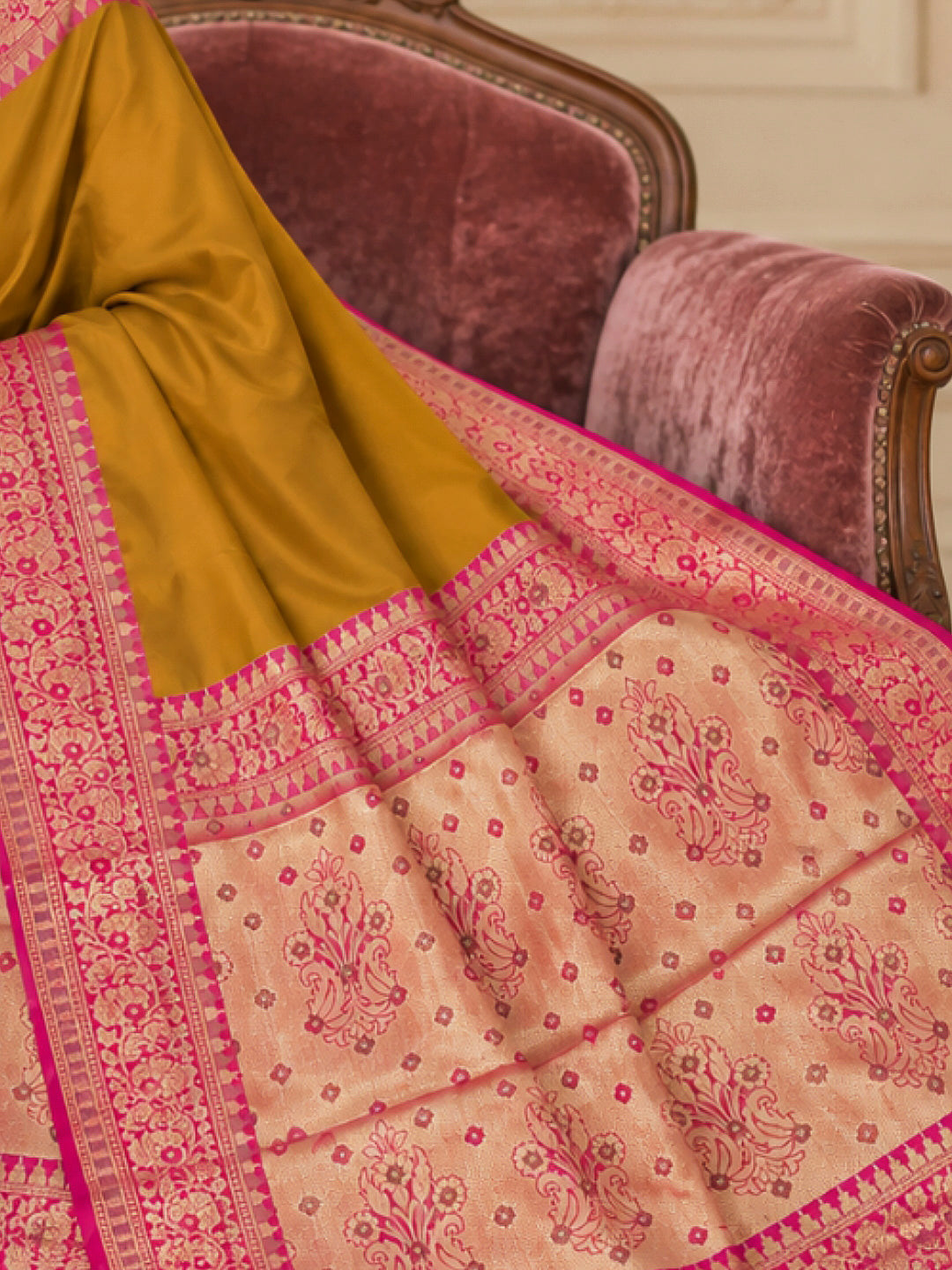 Mustard Art Silk Woven Saree