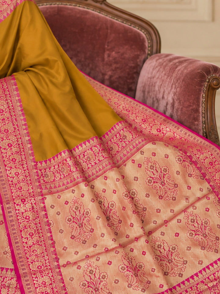 Mustard Art Silk Woven Saree