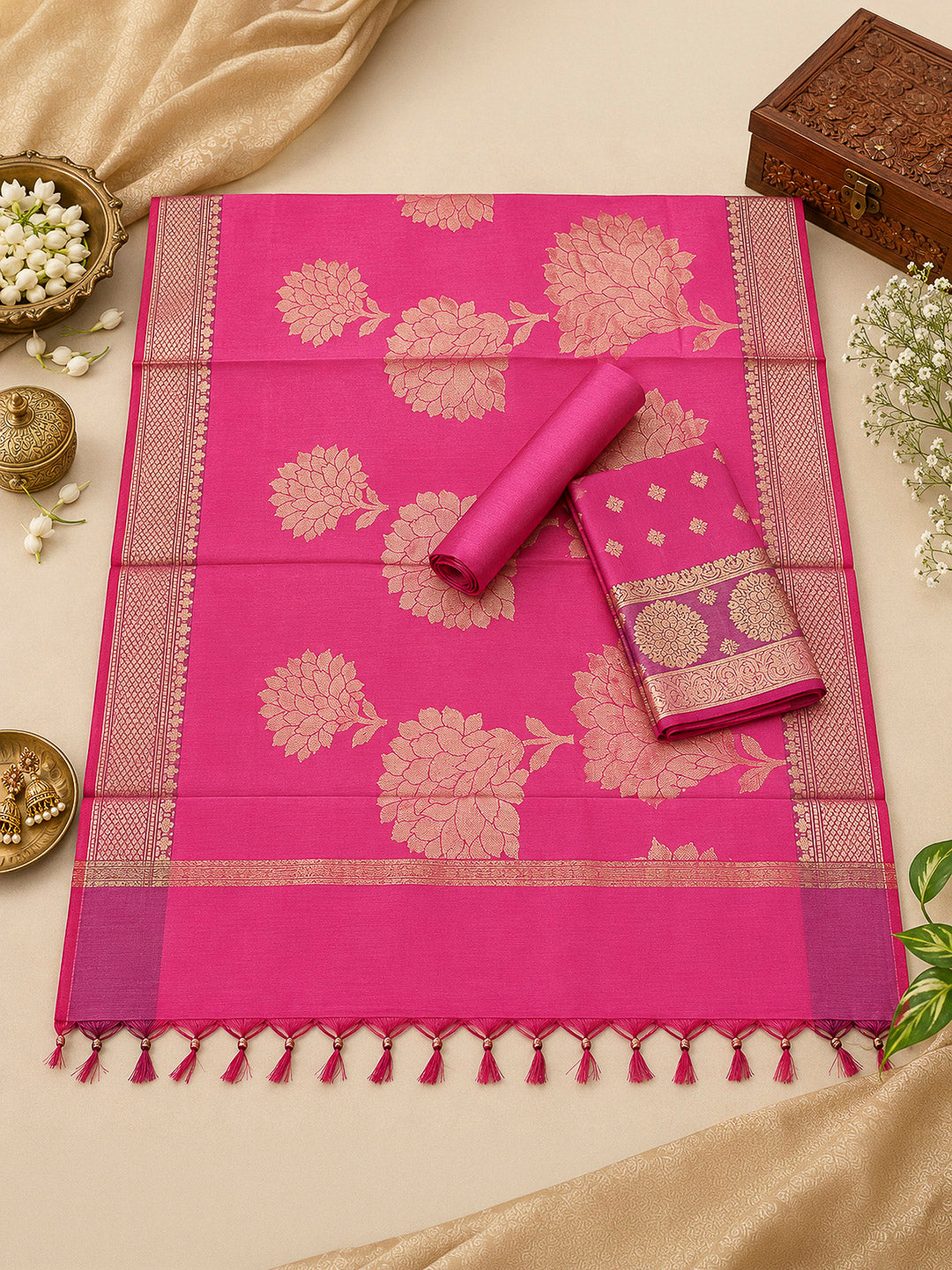 Gazari Woven Design Chanderi Unstitched Dress Material