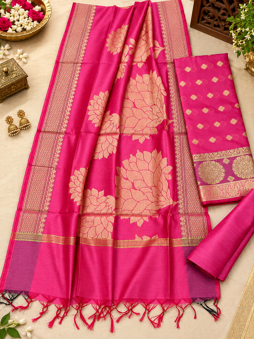 Gazari Woven Design Chanderi Unstitched Dress Material