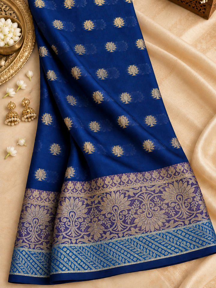 Navy-Blue Woven Design Chanderi Unstitched Dress Material