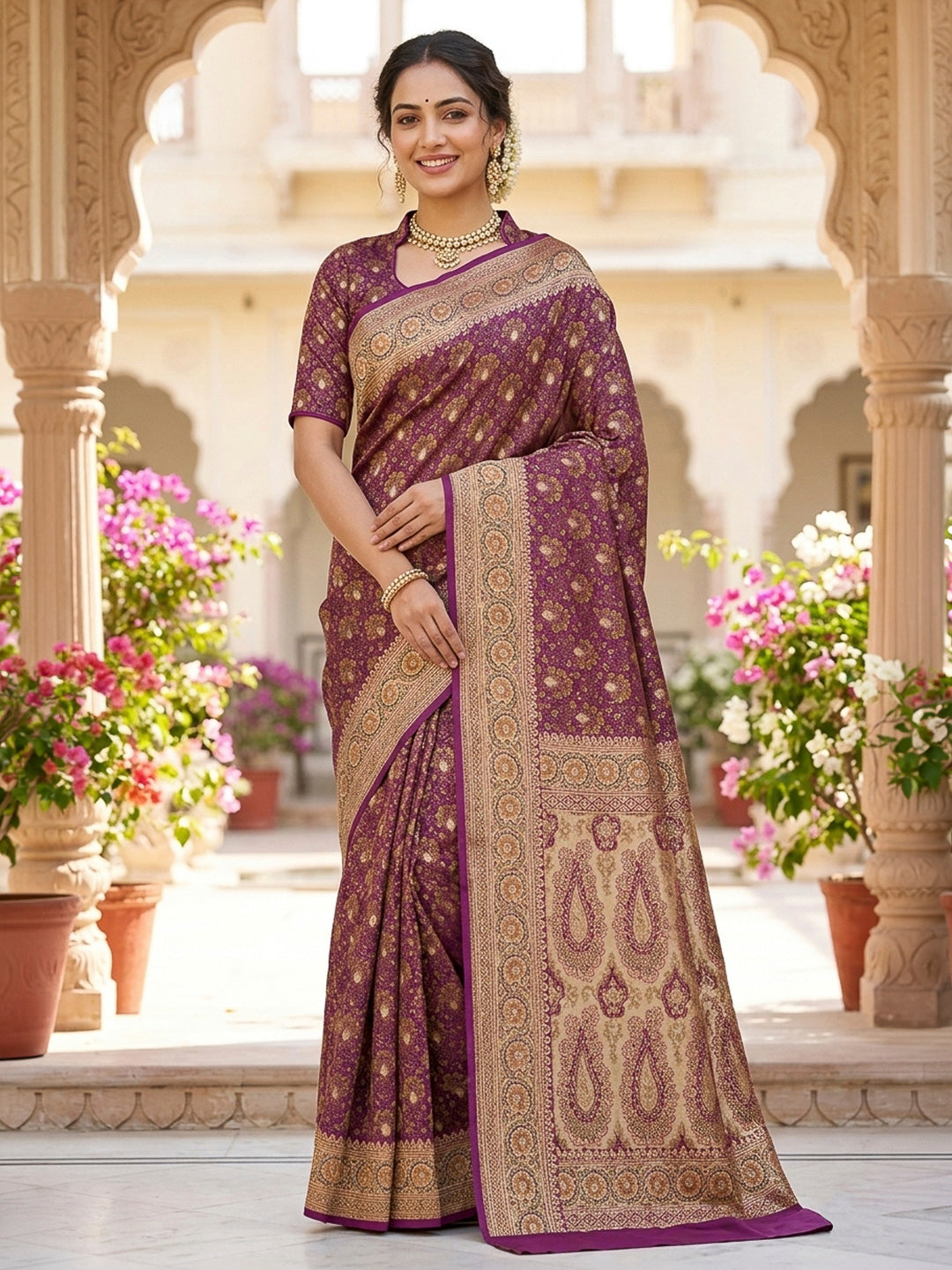 Purple Satin Woven Saree