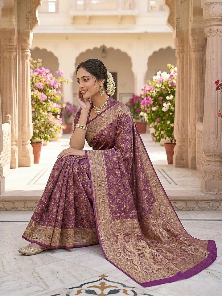 Purple Satin Woven Saree