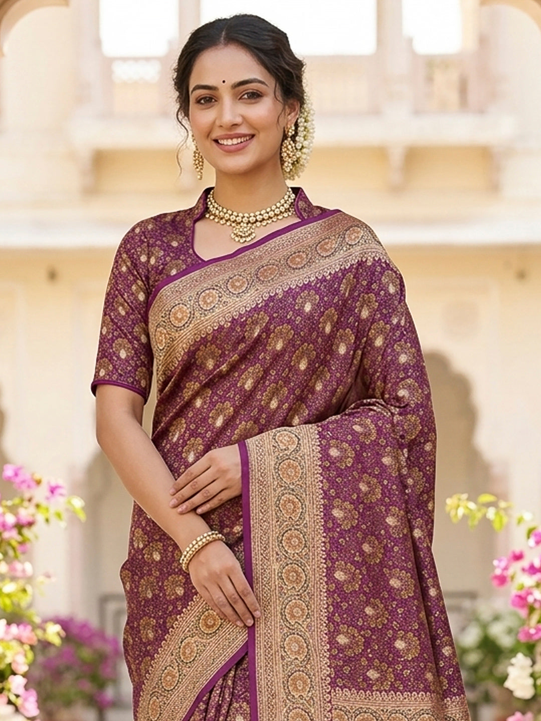 Purple Satin Woven Saree