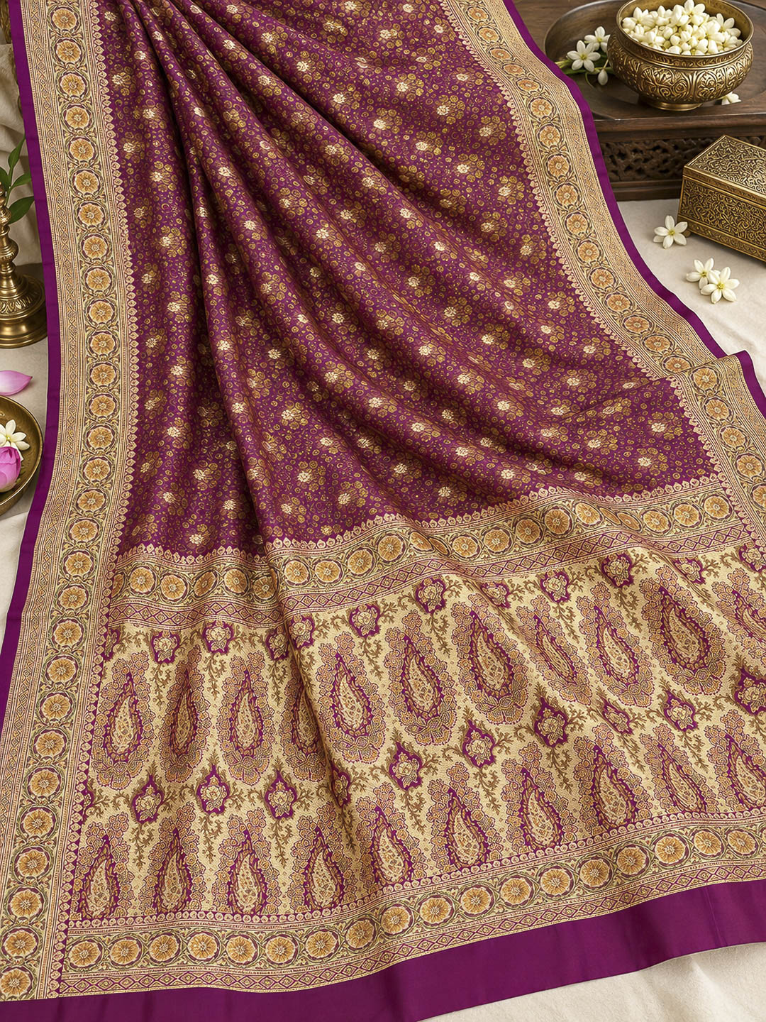Purple Satin Woven Saree