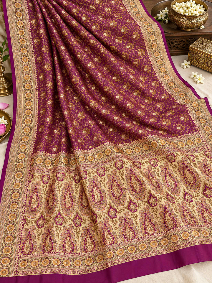 Purple Satin Woven Saree