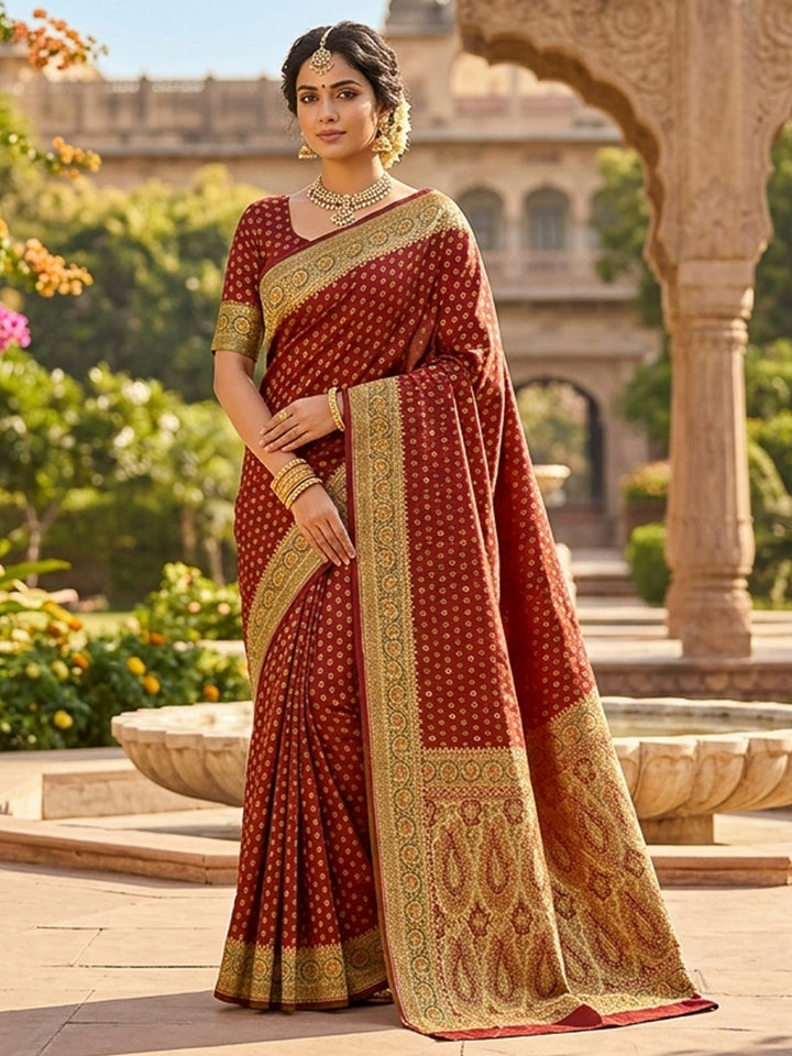 Red Satin Woven Saree