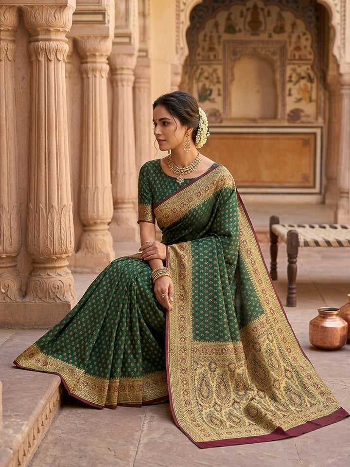 Green Satin Woven Saree