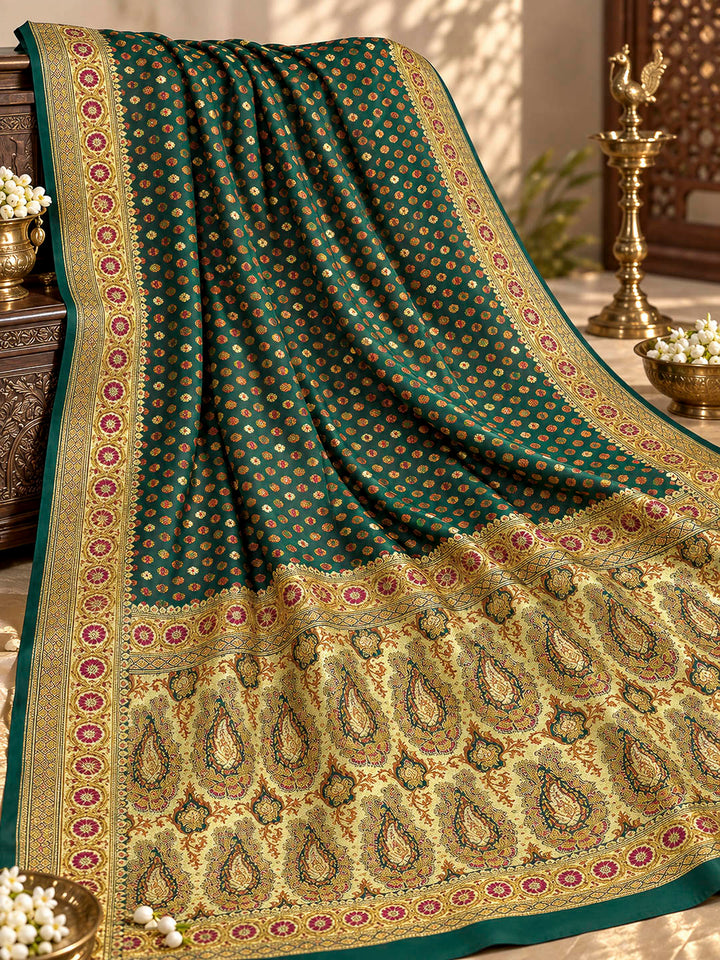 Green Satin Woven Saree