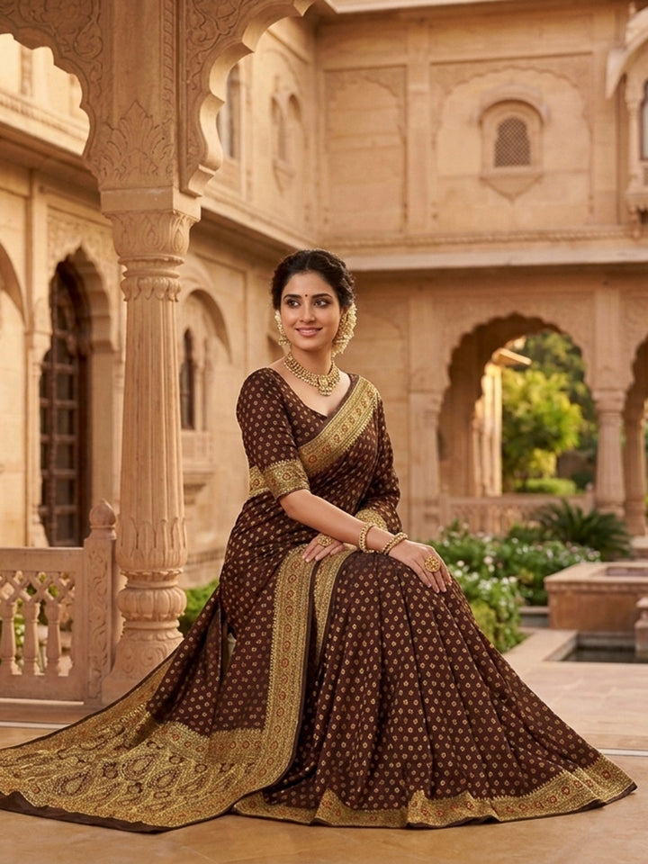 Brown-Black Satin Woven Saree
