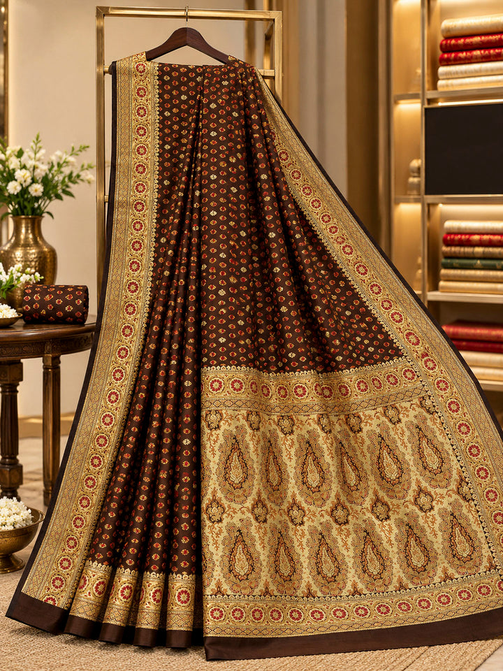Brown-Black Satin Woven Saree