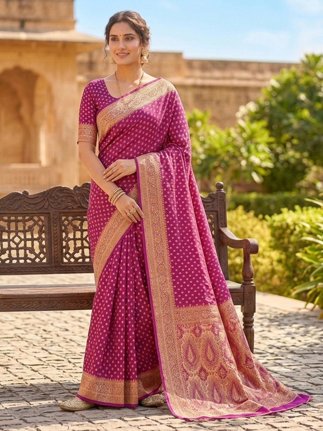 Rani Satin Woven Saree