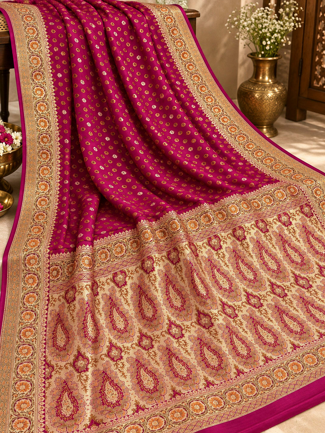 Rani Satin Woven Saree