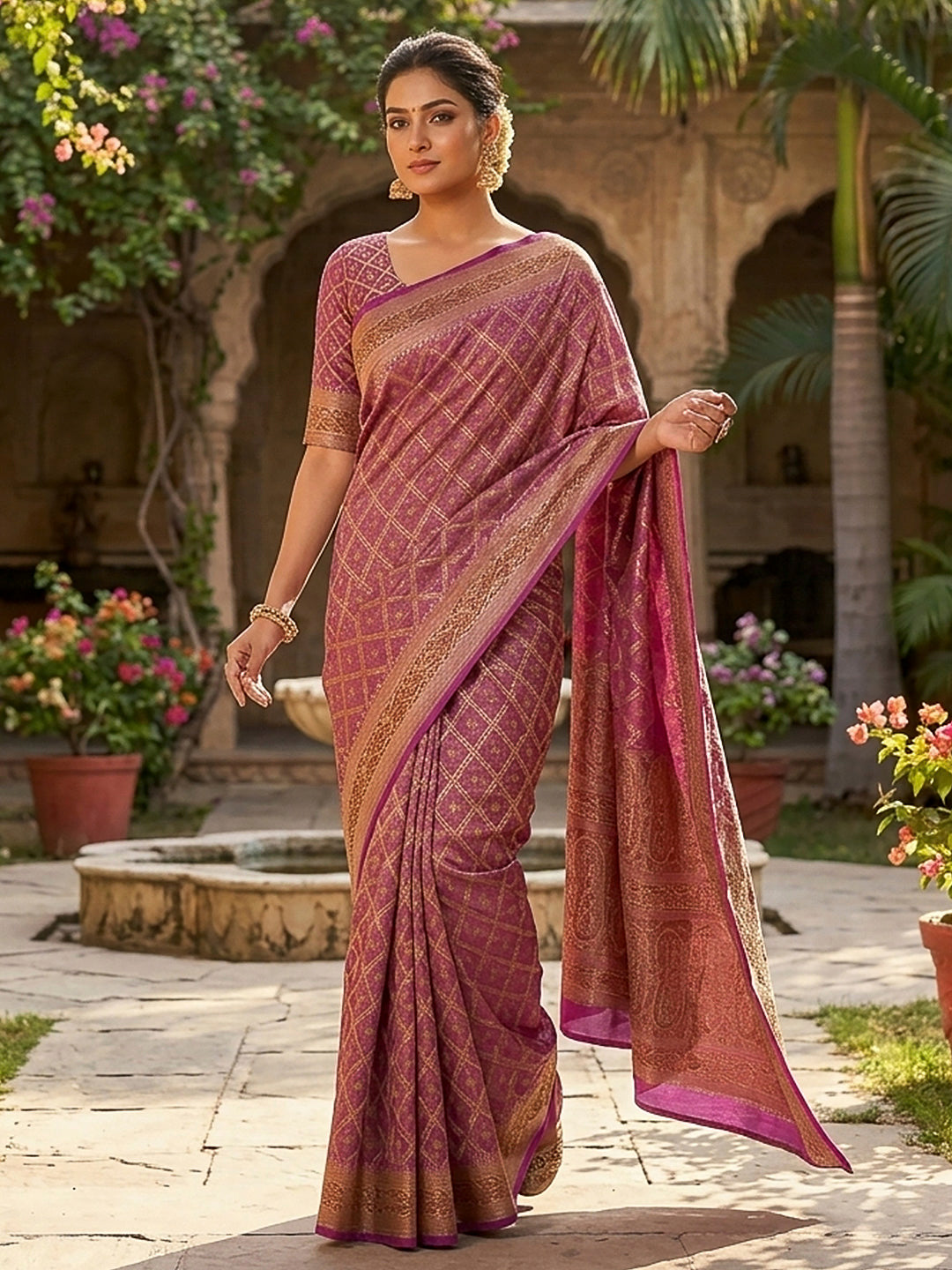 Rani Satin Woven Saree