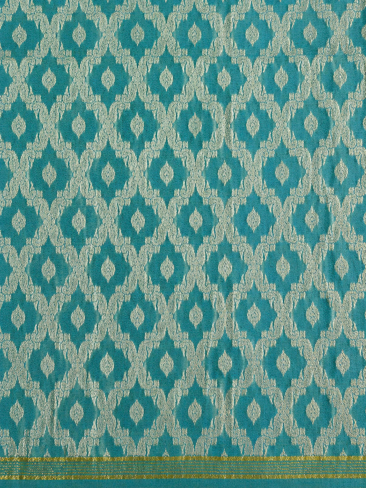 Sea Green Printed Chanderi Unstitched Dress Material