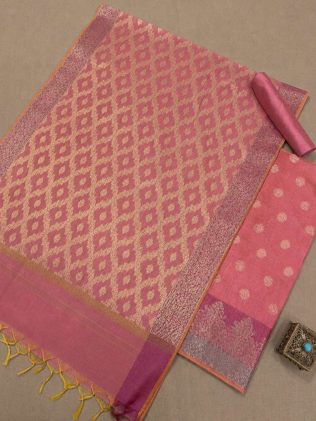 Gazari Printed Chanderi Unstitched Dress Material