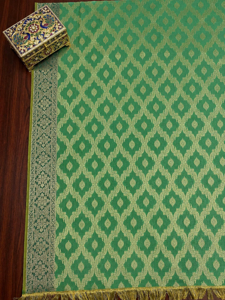 Green Printed Chanderi Unstitched Dress Material