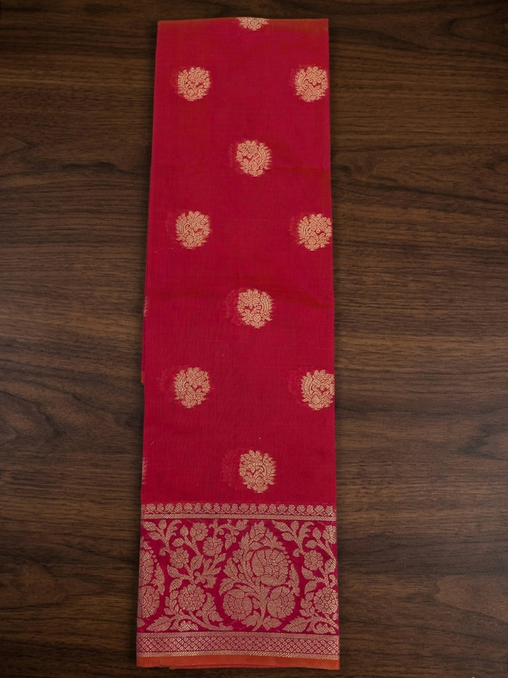 Red Printed Chanderi Unstitched Dress Material