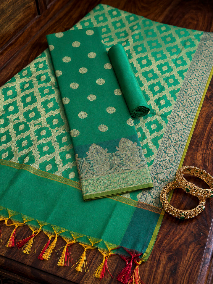 Sea Green Printed Chanderi Unstitched Dress Material